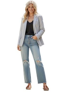 Wool blend light gray one button Women's Blazer work wear Career Sz 10